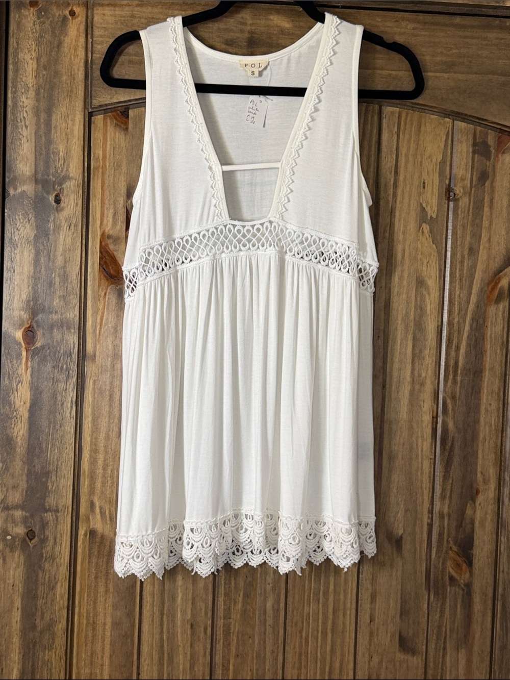 POL White Sleeveless Top with Lace Trim